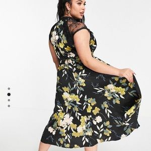 Black floral print dress with lace detail